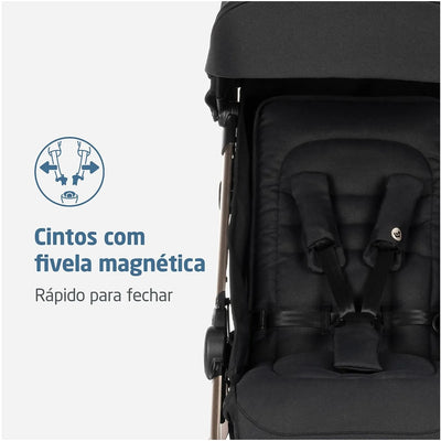 Carrinho de Bebê Maxi-Cosi Eva³ Essential Black Champagne - Fivela magnética